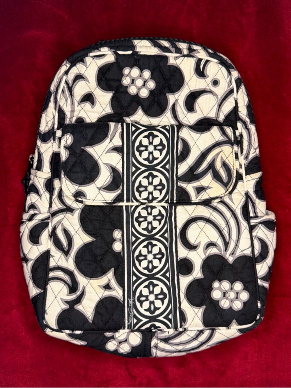Vera Bradley Black and White Quilted Floral Backpack